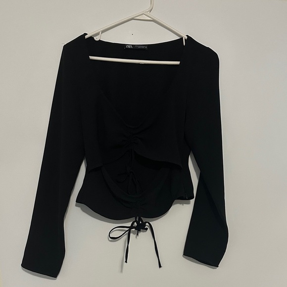 Zara Elegant Black Tie-Front Blouse - Picture 1 of 5